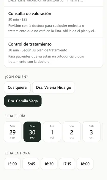 Booking page: the customer picks a free time slot